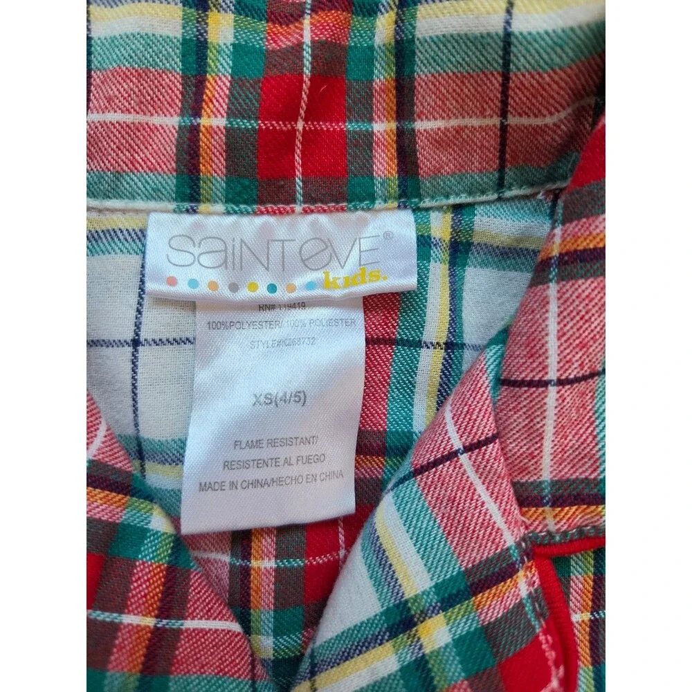 Saint Eve Kids plaid red green and white pajama set size xs christmas eve